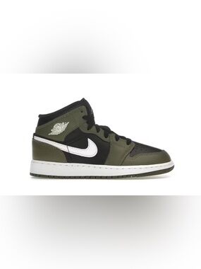 Jordan 1 Olive Green, Black & White Mid-Top Sneaker